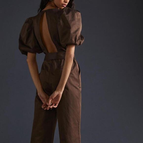 En Saison Brown Puff Sleeve Jumpsuit - Picture 3 of 4